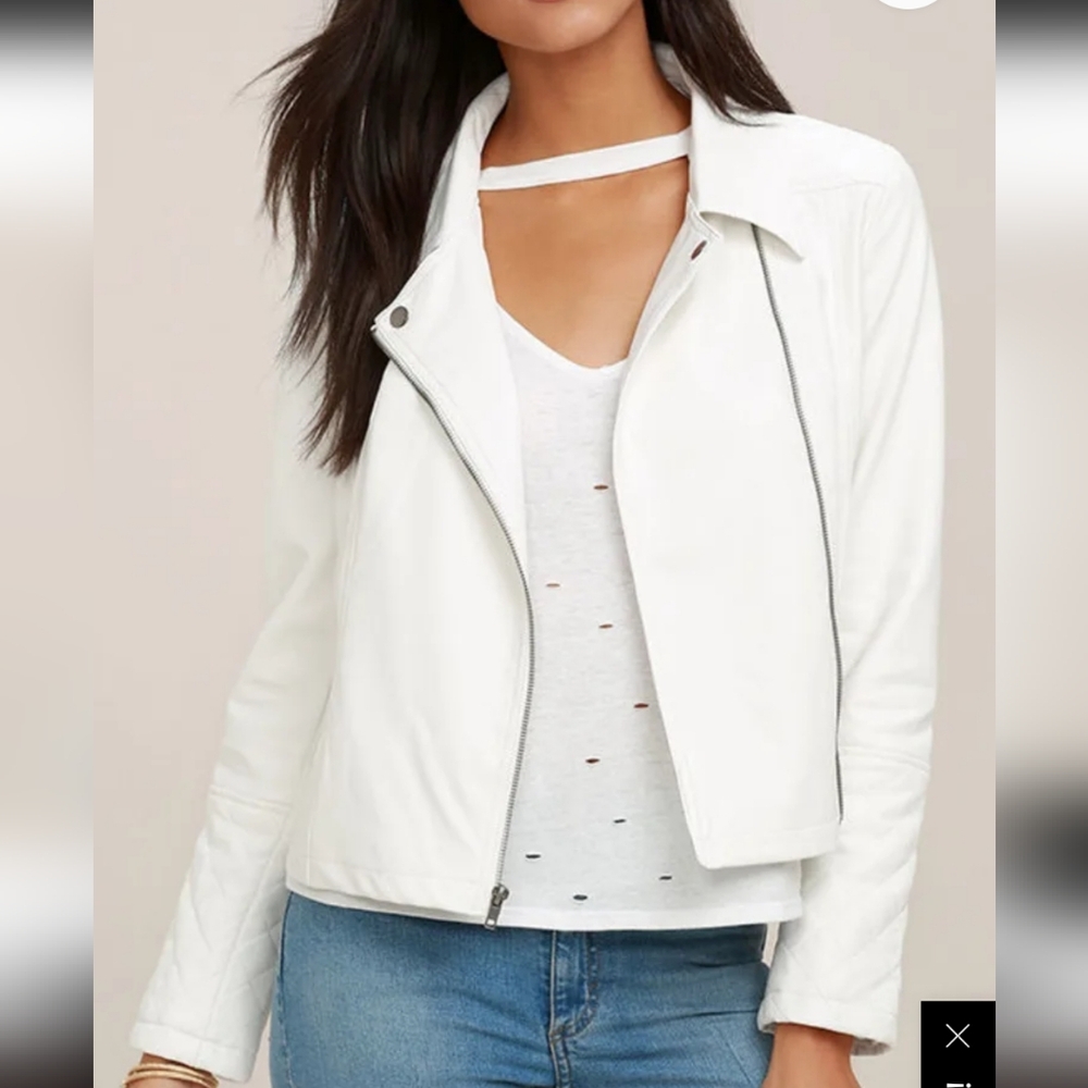 JACK by BB DAKOTA Blossom White Vegan Leather Moto Jacket - Size Medium